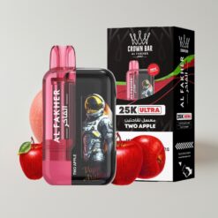 Al Fakher Crown Bar Ultra 25K Disposable Vape Dvi Obuolės (25K pūkų, 22ml)
