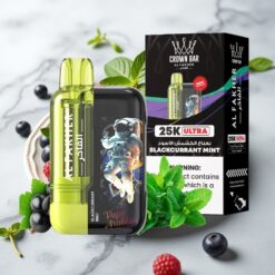 Al Fakher Crown Bar Ultra 25K Disposable Vape Juodojo serbento mėta (25 000 pūkų, 22ml)