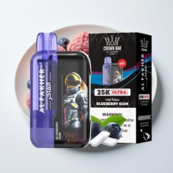 Al Fakher Crown Bar Ultra 25K Disposable Vape Mėlynųjų Uogų Guma (25K pūkų, 22ml)