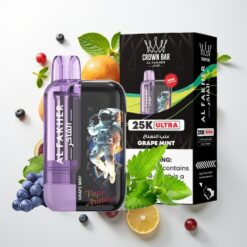 Al Fakher Crown Bar Ultra 25K Vienkartinis Garintuvas Vynuogių Mėta, 25K Potūkiai, 22ml Skysčio